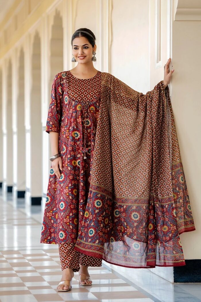 Gracefully Printed. Elegantly Worn. – Premium Rayon Suit with Chanderi Dupatta - Image 1