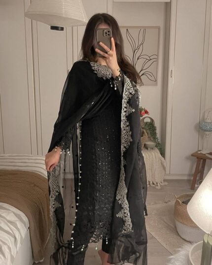 "Elegance Redefined – Lace, Embroidery & Moti Magic ✨"