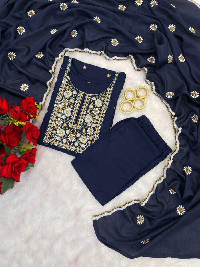 Elegant Embroidered Kurti Set in Premium Slub Reyon - Image 4