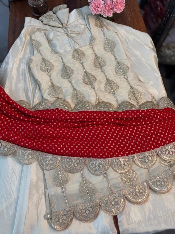 ✨ Elegant Ethnic Charm in Every Thread – Style Redefined! ✨A graceful Chinon ensemble featuring intricate embroidery and sequence work. Paired with a soft Plazo and a Bandhani print dupatta, it offers elegance, comfort, and festive flair. Sizes from XS to 2XL available. Perfect for all occasions! - Image 3